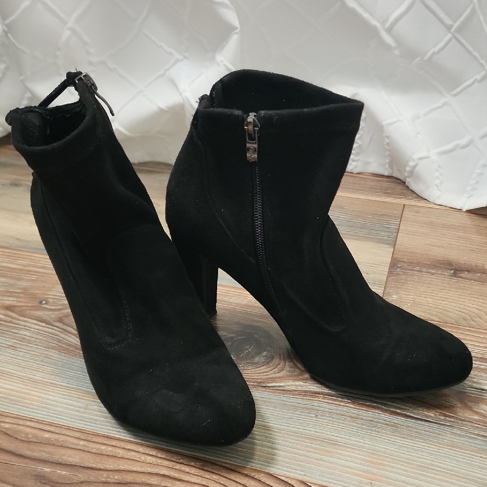 Women's Black Suede Ankle Boots with Side Zip